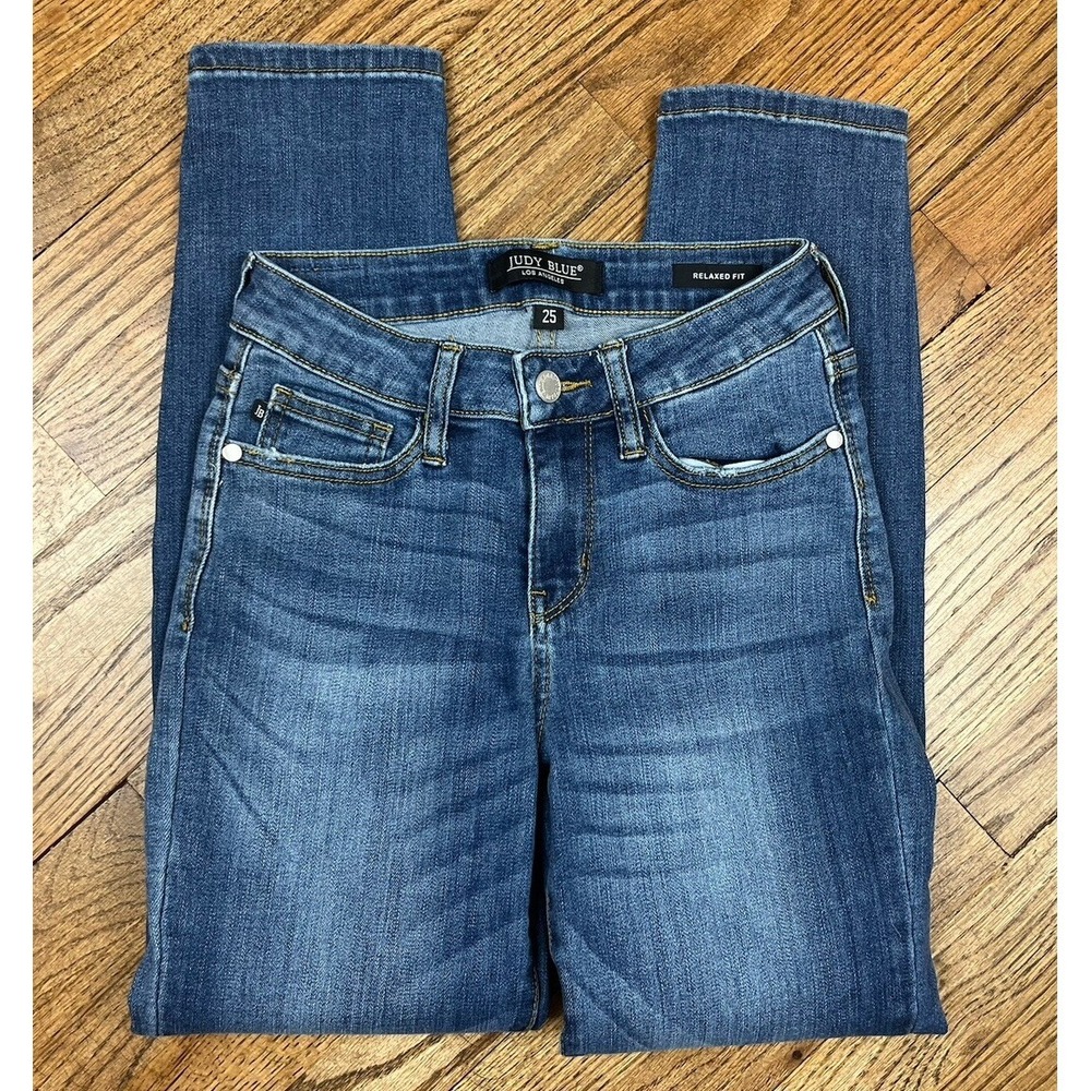 Judy Blue Mid Rise Relaxed Fit Denim Jeans Women's Dark Wash Black‎ Sz 25x26